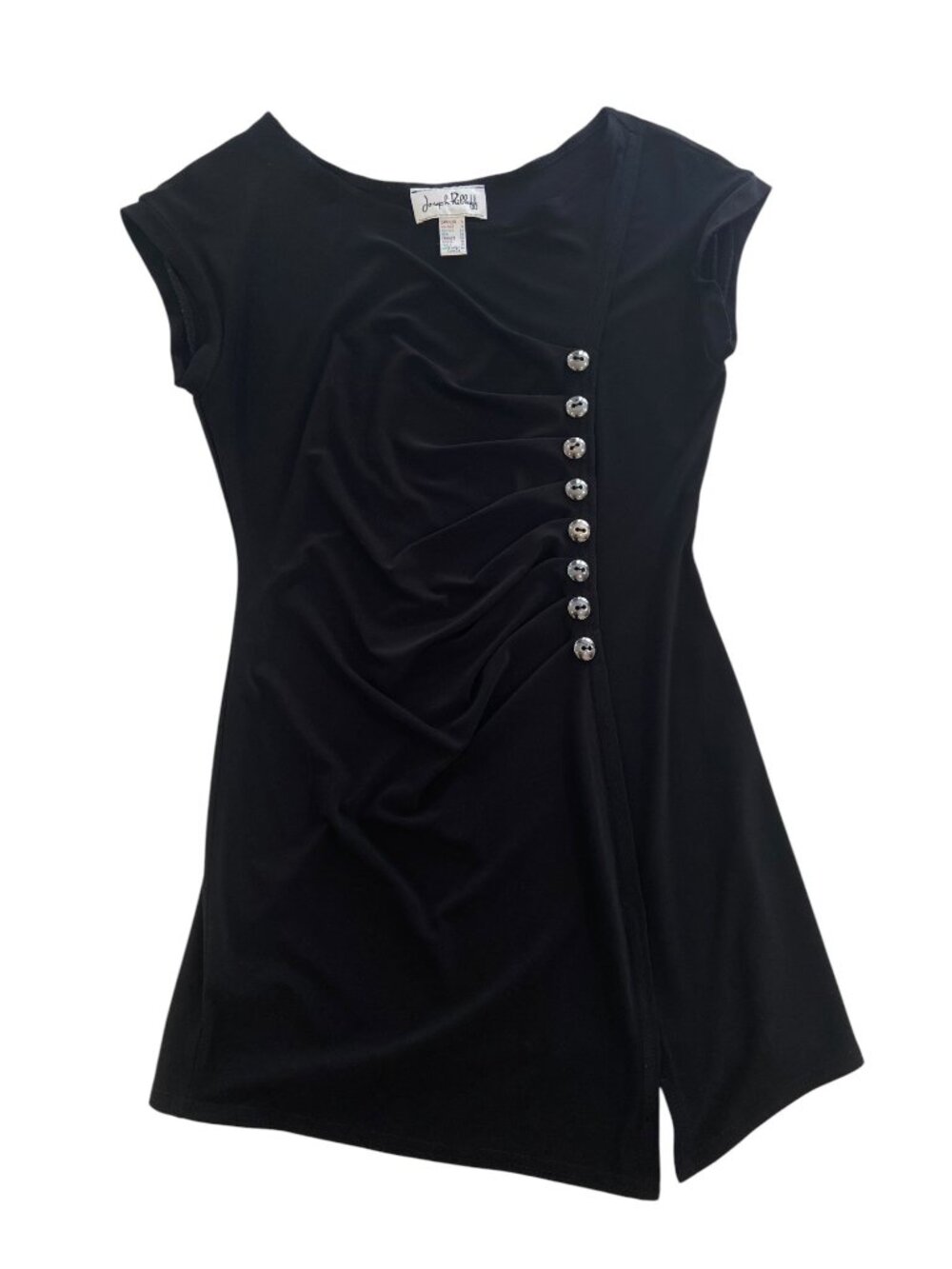 Joseph Ribkoff Black Asymmetrical Button Ruched Cap Sleeve Tunic/dress/top Sz 4